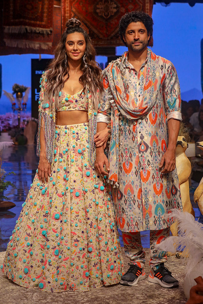 Farhan Stone printed Dupion Silk Kurta and Churidar with Georgette Dupatta