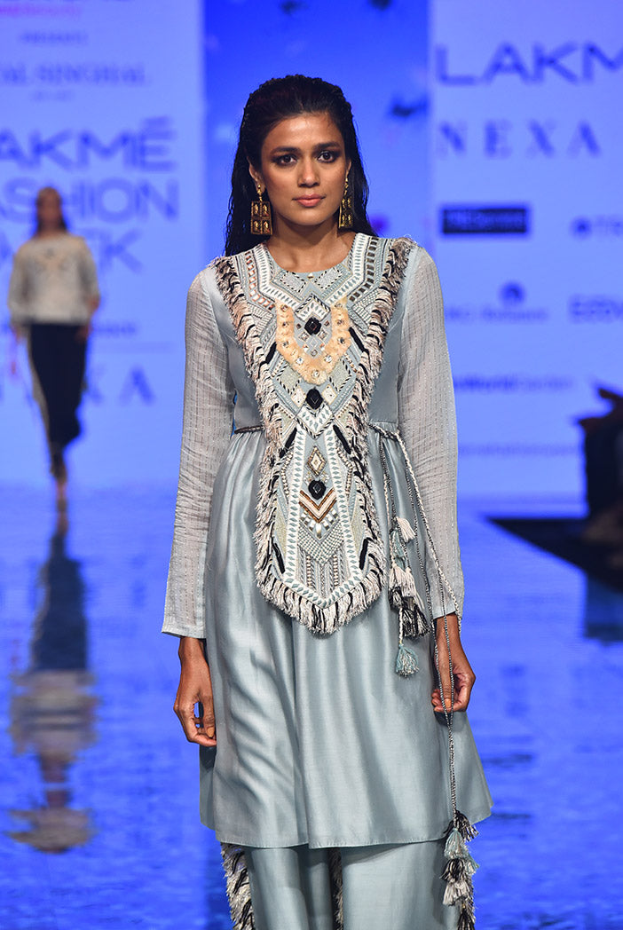 Manizeh Pale Blue Silkmul Kurta and Palazzo