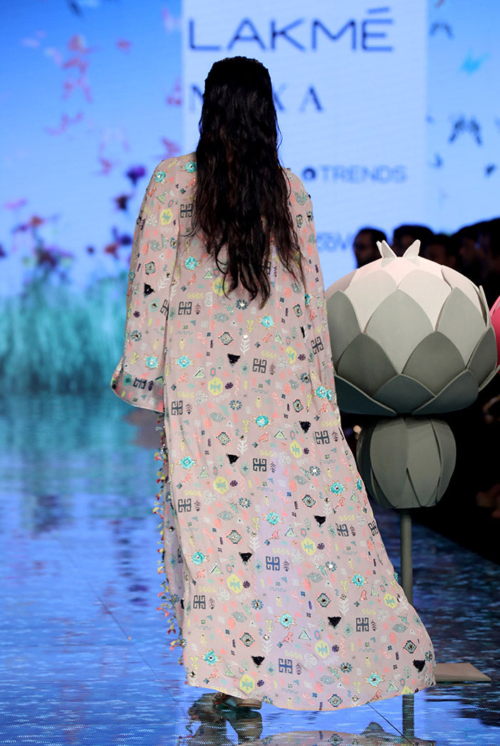 Daliah Lavender Lime Printed Georgette Embroidered Jacket and Crepe Bustier with Jogger Pant