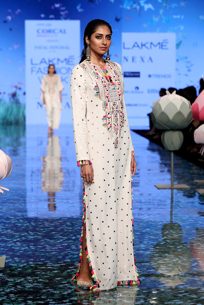 Adara Off White High Slit Kaftan
