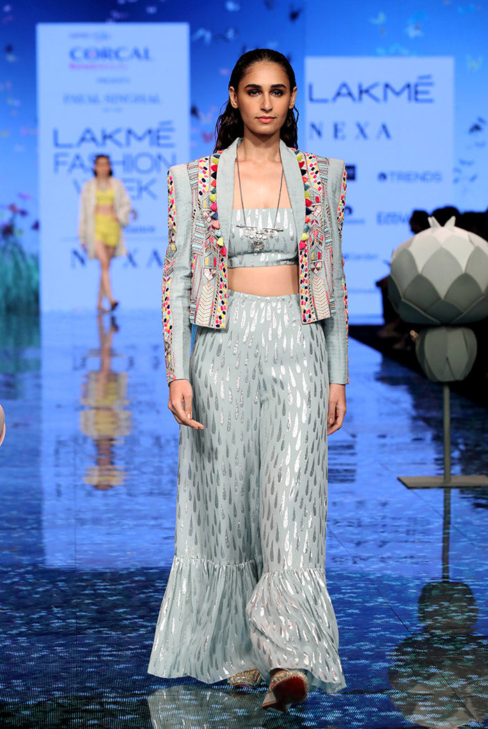 Farida Pale Blue Jacket with Bustier and Sharara