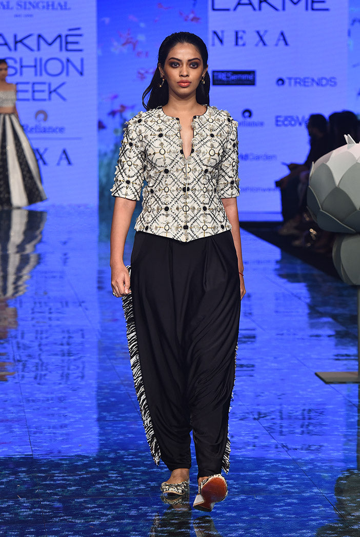 Dinaz Chalk White Jacket with Black Low Crotch Pant