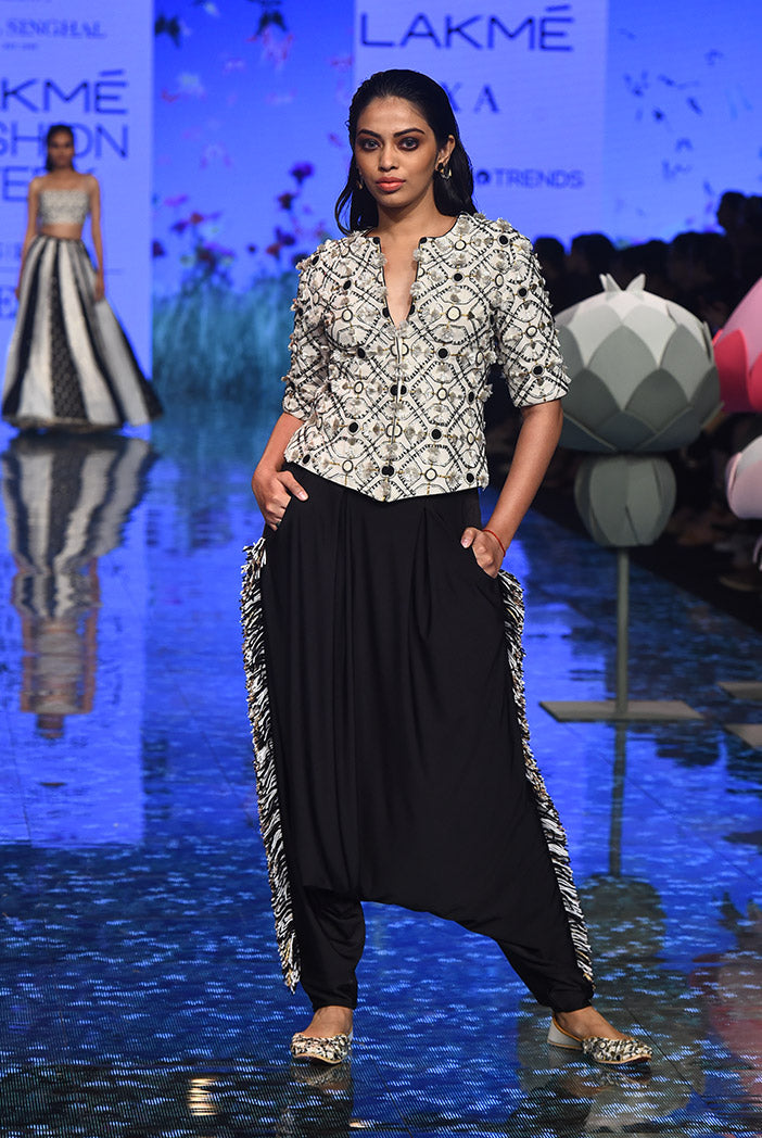 Dinaz Chalk White Jacket with Black Low Crotch Pant