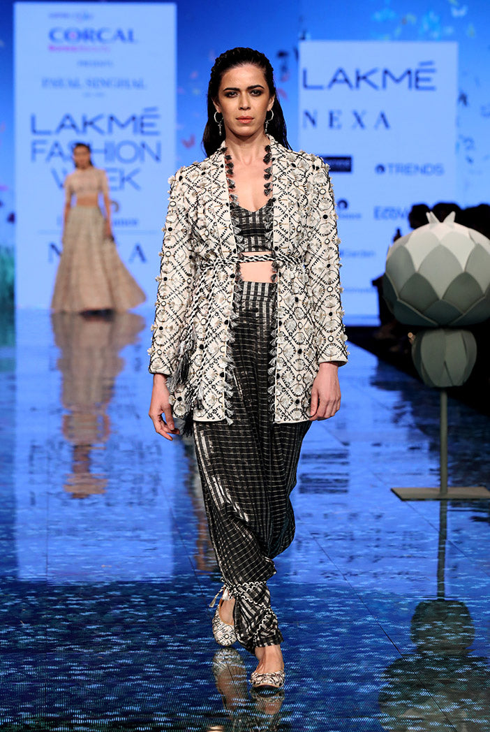 Kaira Chalk White Jacket with Black Bustier and Low Crotch Pant