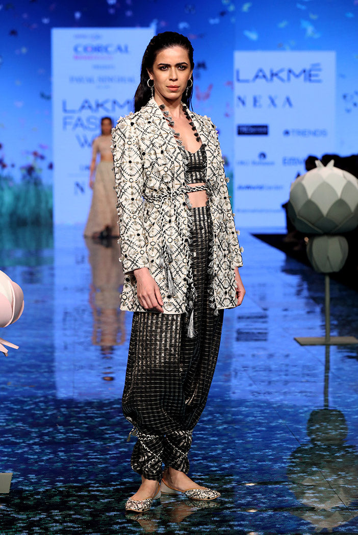 Kaira Chalk White Jacket with Black Bustier and Low Crotch Pant