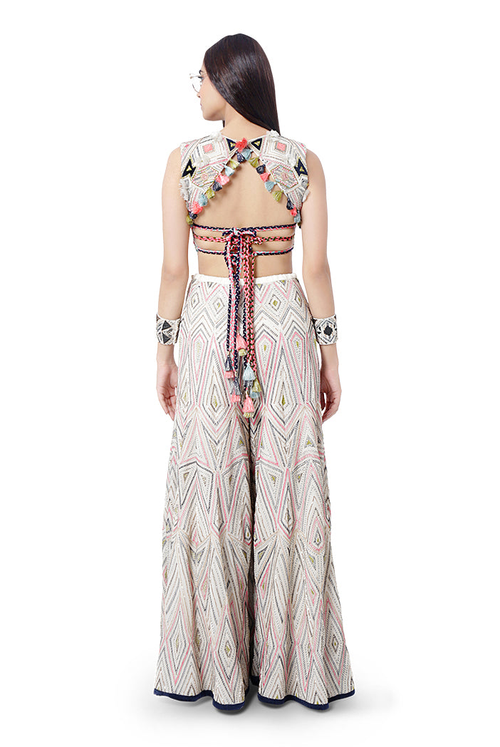 Eisa Chalk White Colour Georgette Embroidered Choli with Sharara