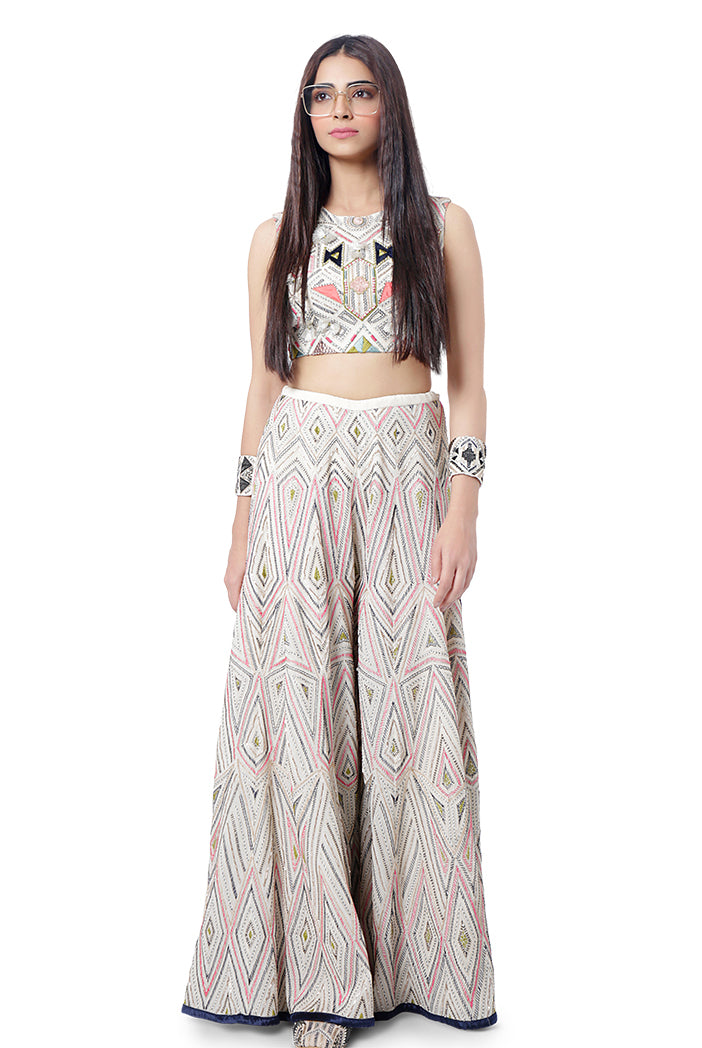 Eisa Chalk White Colour Georgette Embroidered Choli with Sharara
