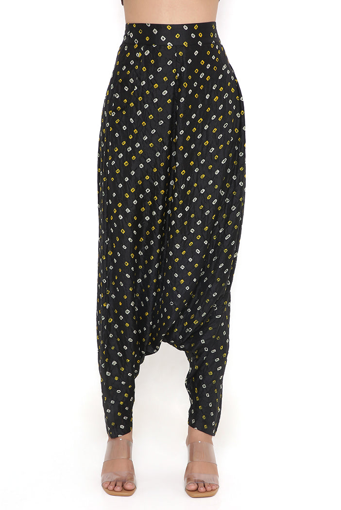 Black Georgette Embroidered Choli With Bandhani Silk Low Crotch Pants