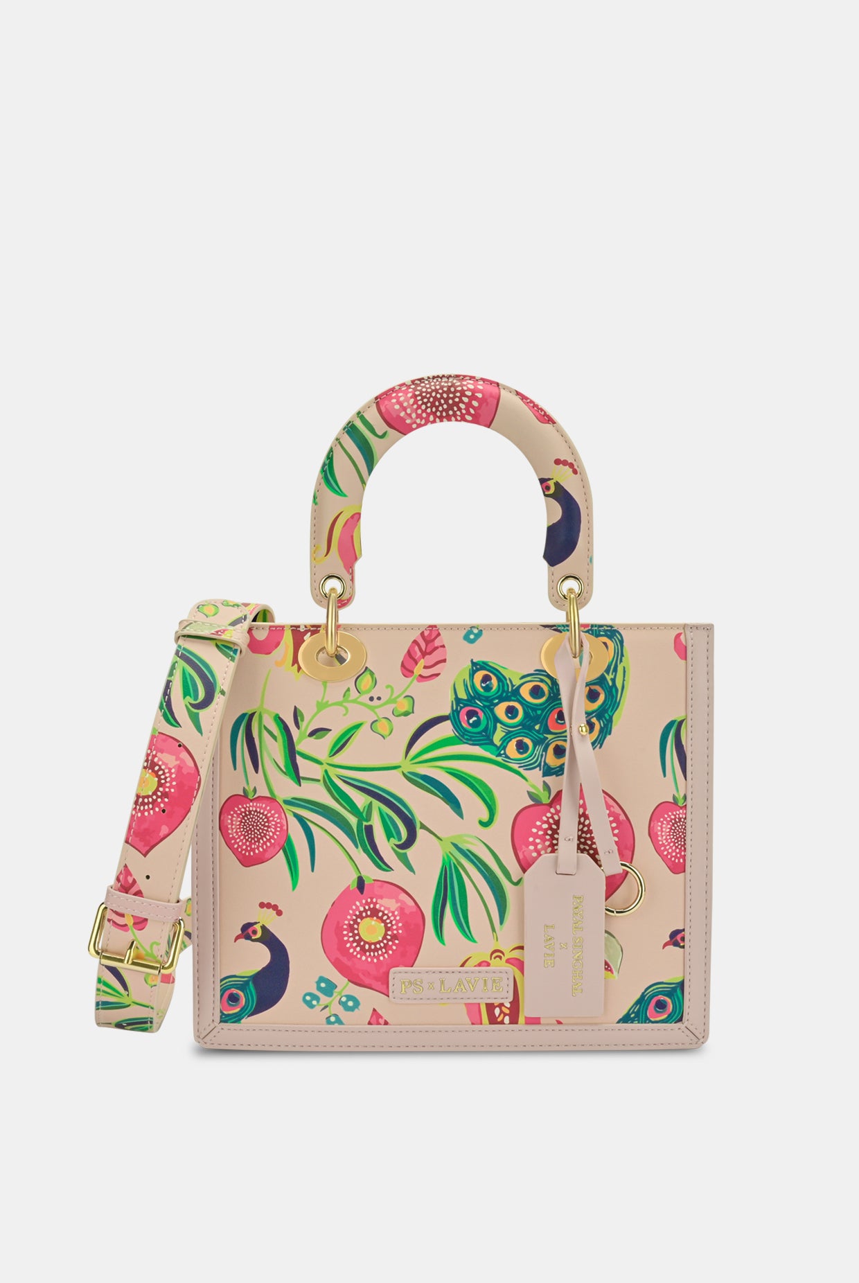 Lavie X Payal Singhal Limited Edition Pink Anar Mor Print Women's Box Satchel Handbag