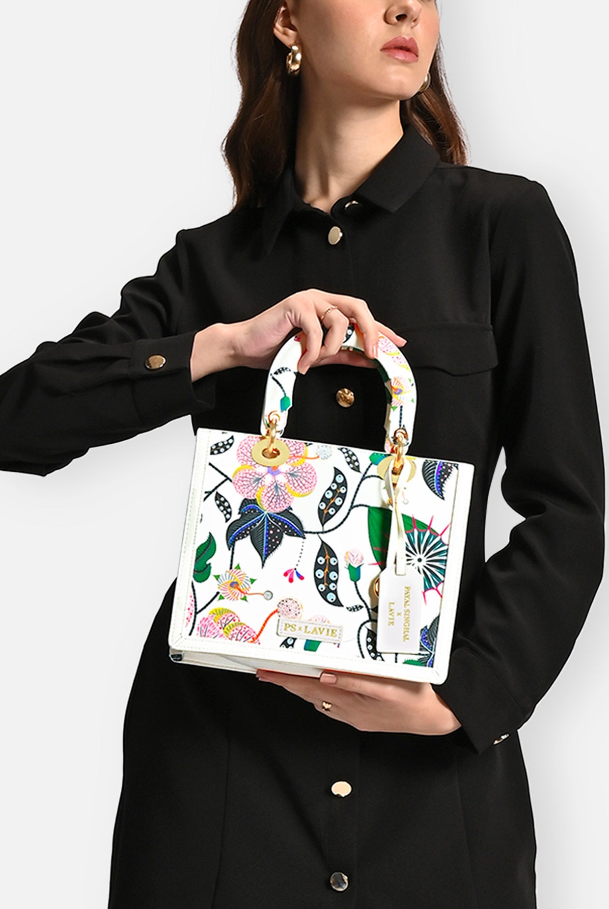 Lavie X Payal Singhal Limited Edition White Abutilon Print Women's Box Satchel Handbag