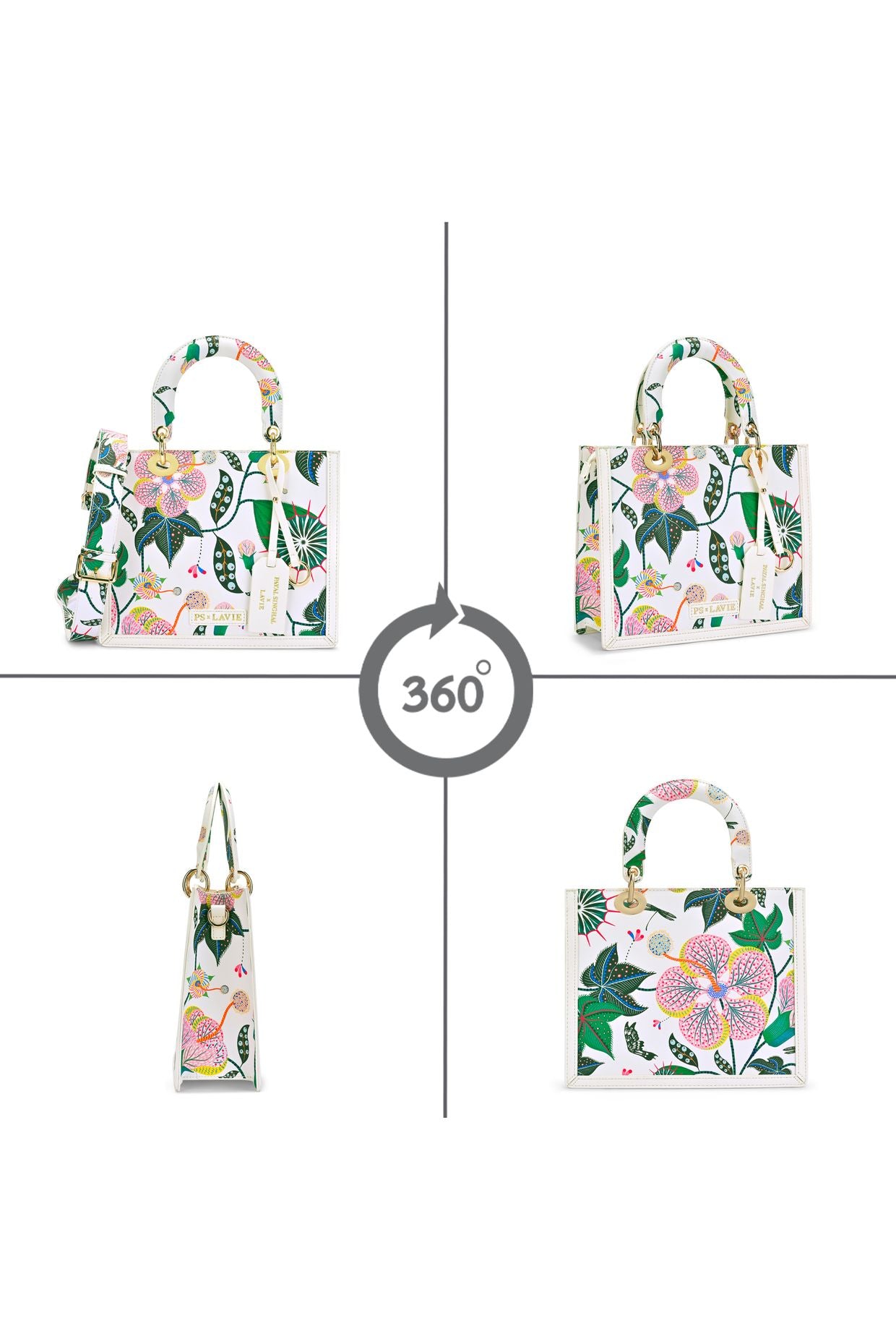 Lavie X Payal Singhal Limited Edition White Abutilon Print Women's Box Satchel Handbag