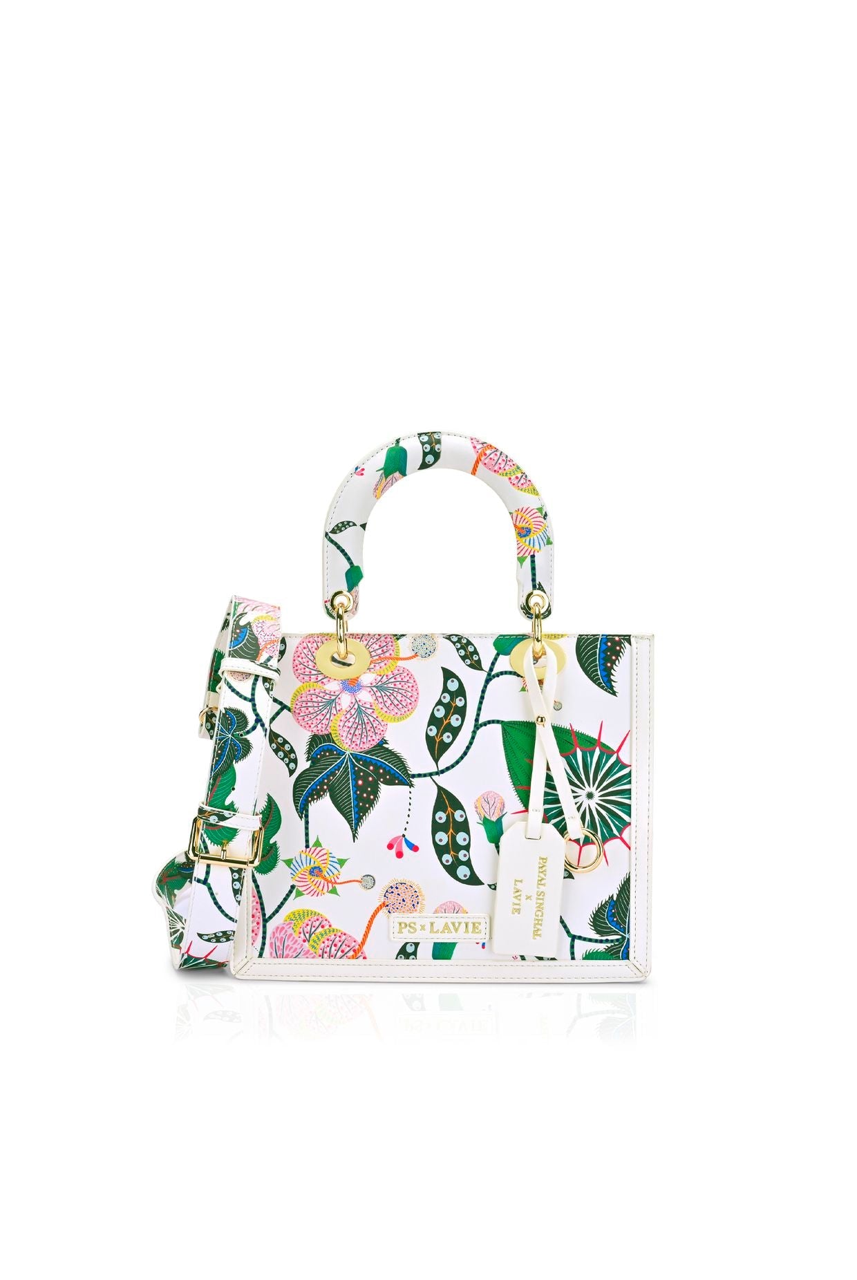 Lavie X Payal Singhal Limited Edition White Abutilon Print Women's Box Satchel Handbag