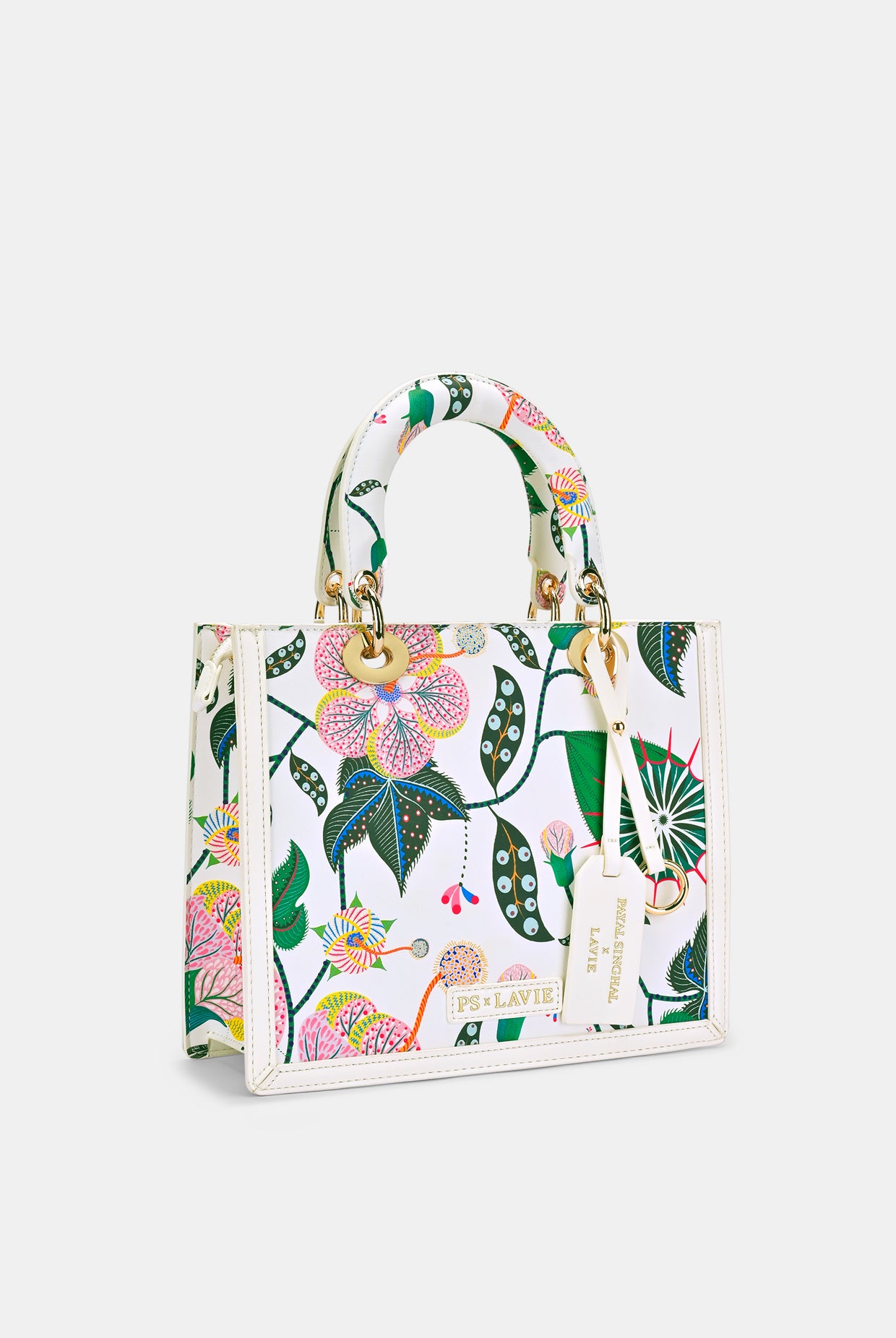 Lavie X Payal Singhal Limited Edition White Abutilon Print Women's Box Satchel Handbag