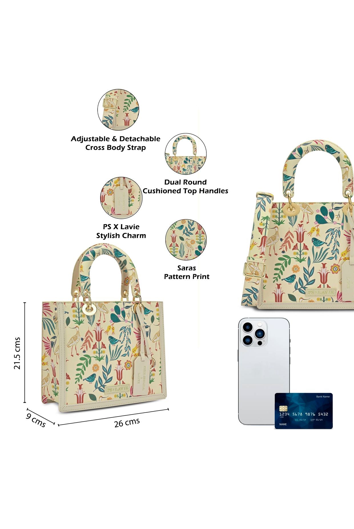 Lavie X Payal Singhal Limited Edition Off White Saras Print Women's Box Satchel Handbag