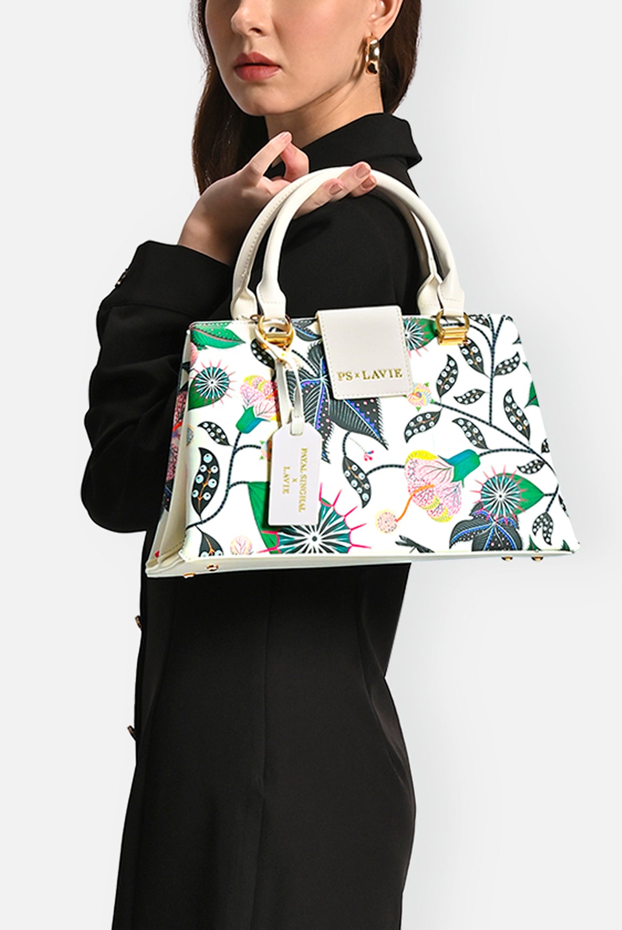 Lavie X Payal Singhal Limited Edition White Abutilon Print 3C Women's Satchel Handbag
