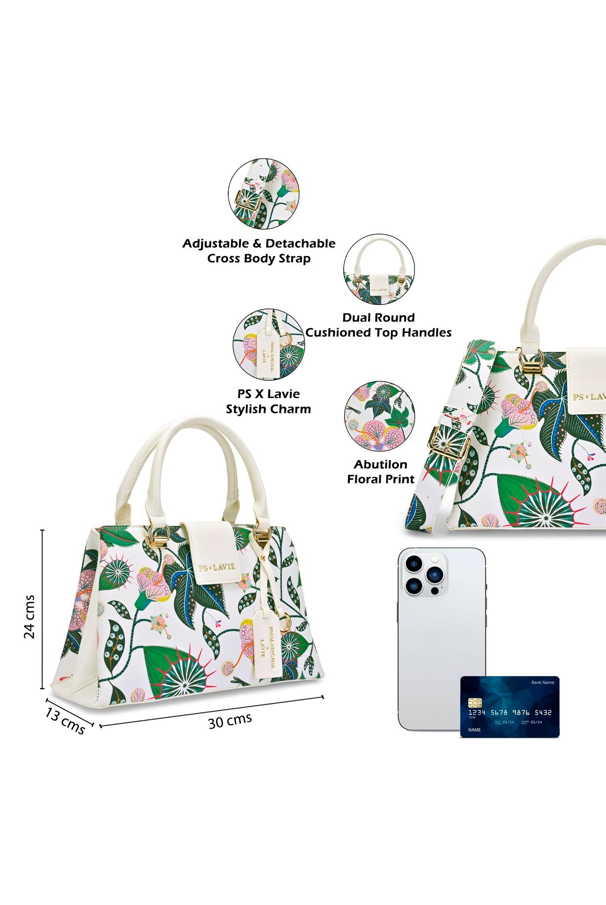Lavie X Payal Singhal Limited Edition White Abutilon Print 3C Women's Satchel Handbag