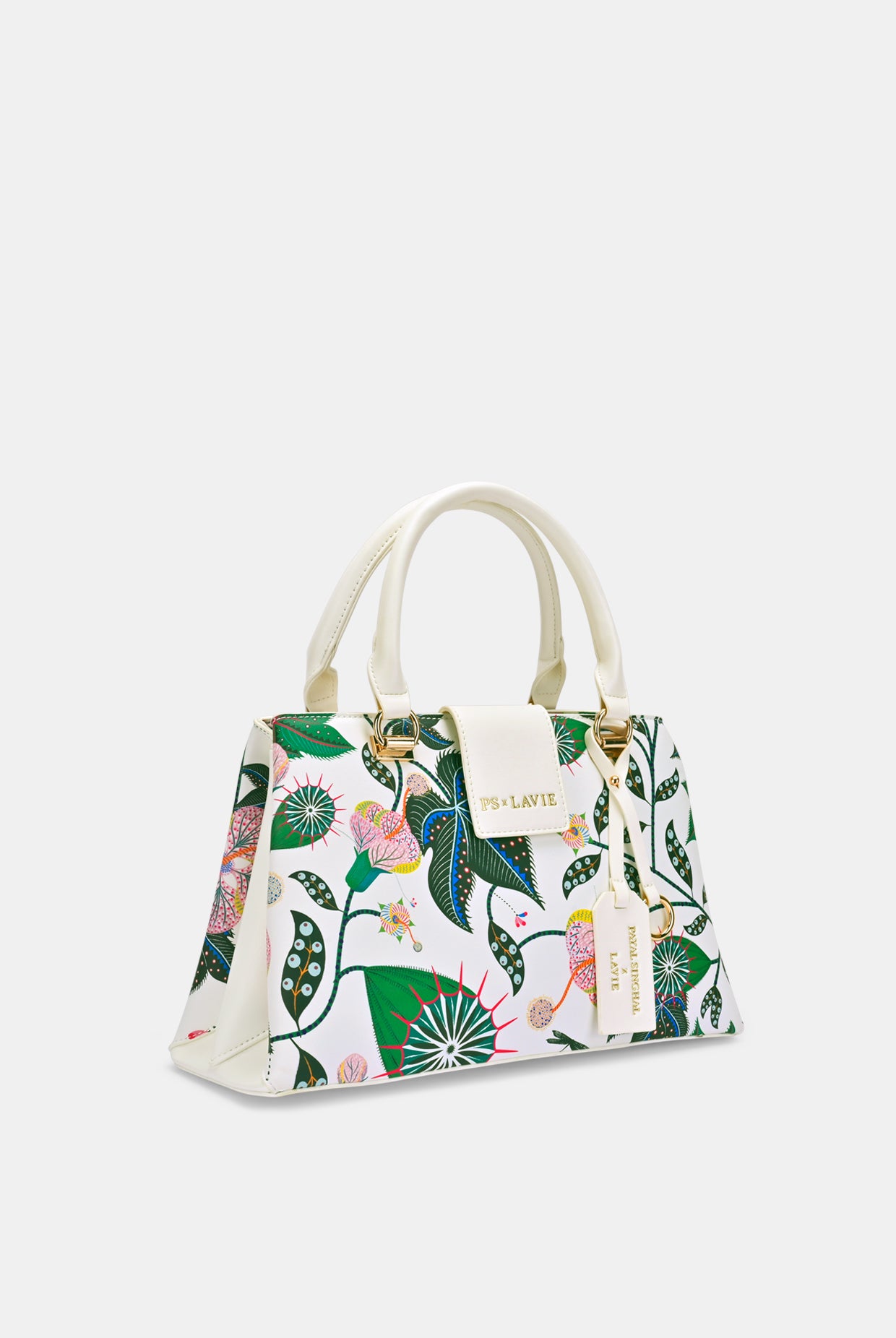 Lavie X Payal Singhal Limited Edition White Abutilon Print 3C Women's Satchel Handbag