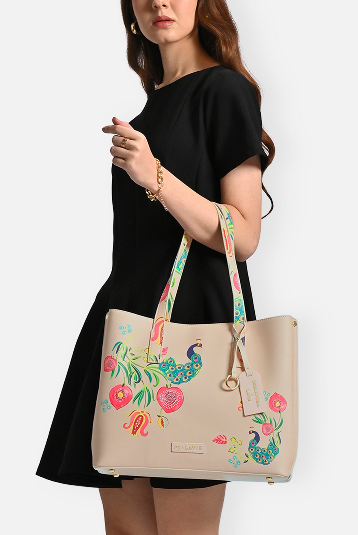 Lavie X Payal Singhal Limited Edition Pink Anar Mor Print 3C Women's Tote Bag