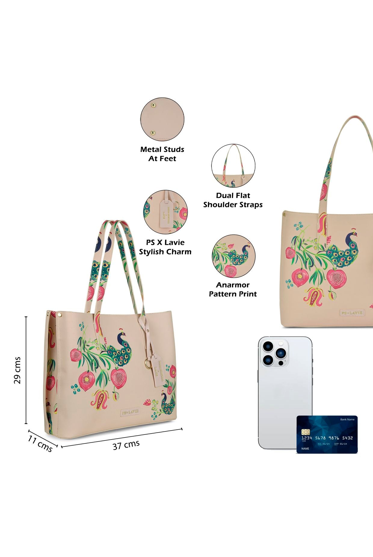 Lavie X Payal Singhal Limited Edition Pink Anar Mor Print 3C Women's Tote Bag