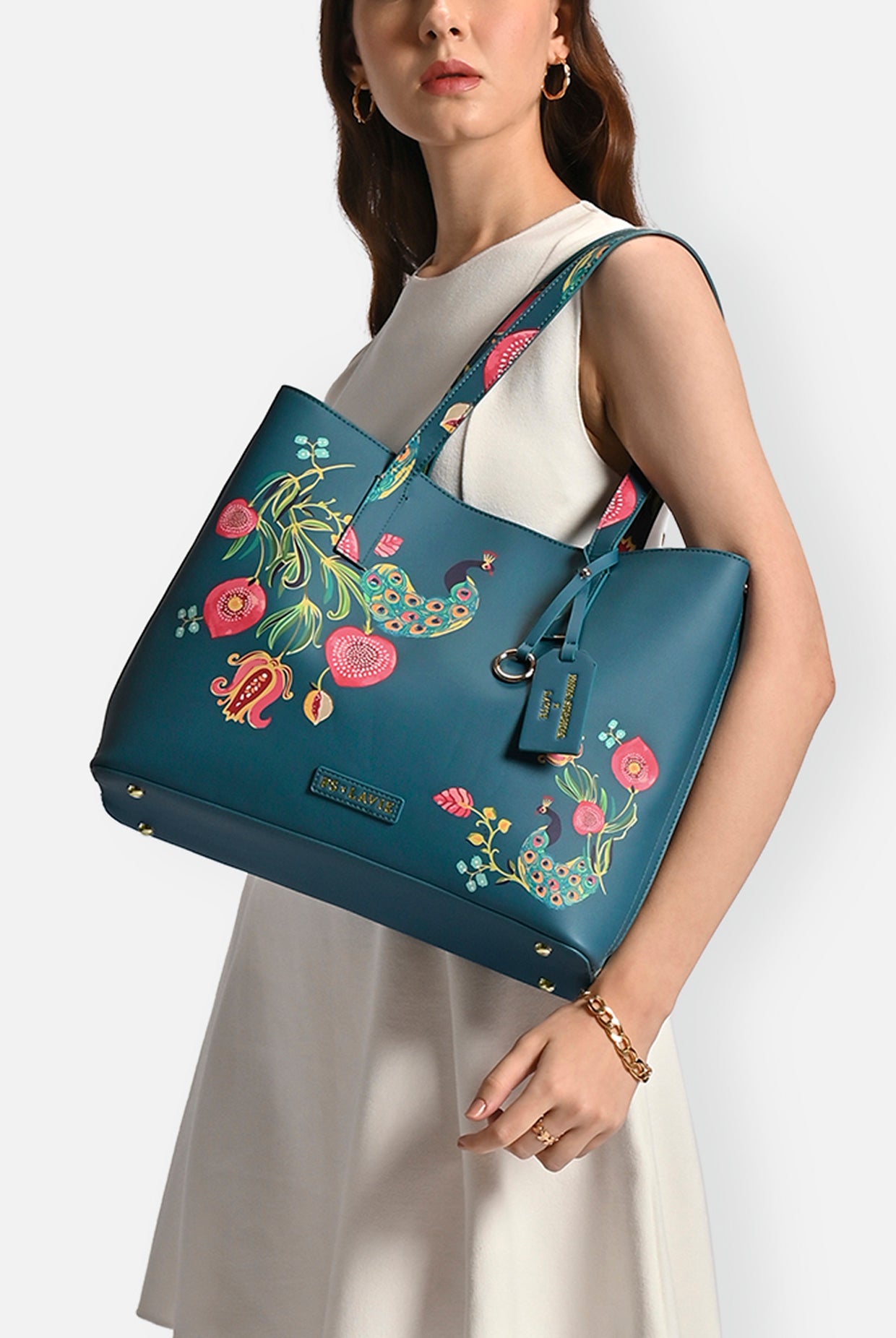 Lavie X Payal Singhal Limited Edition Teal Anar Mor 3C Women's Tote Bag