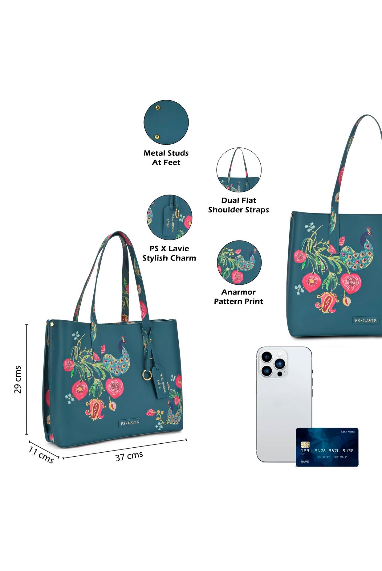 Lavie X Payal Singhal Limited Edition Teal Anar Mor 3C Women's Tote Bag