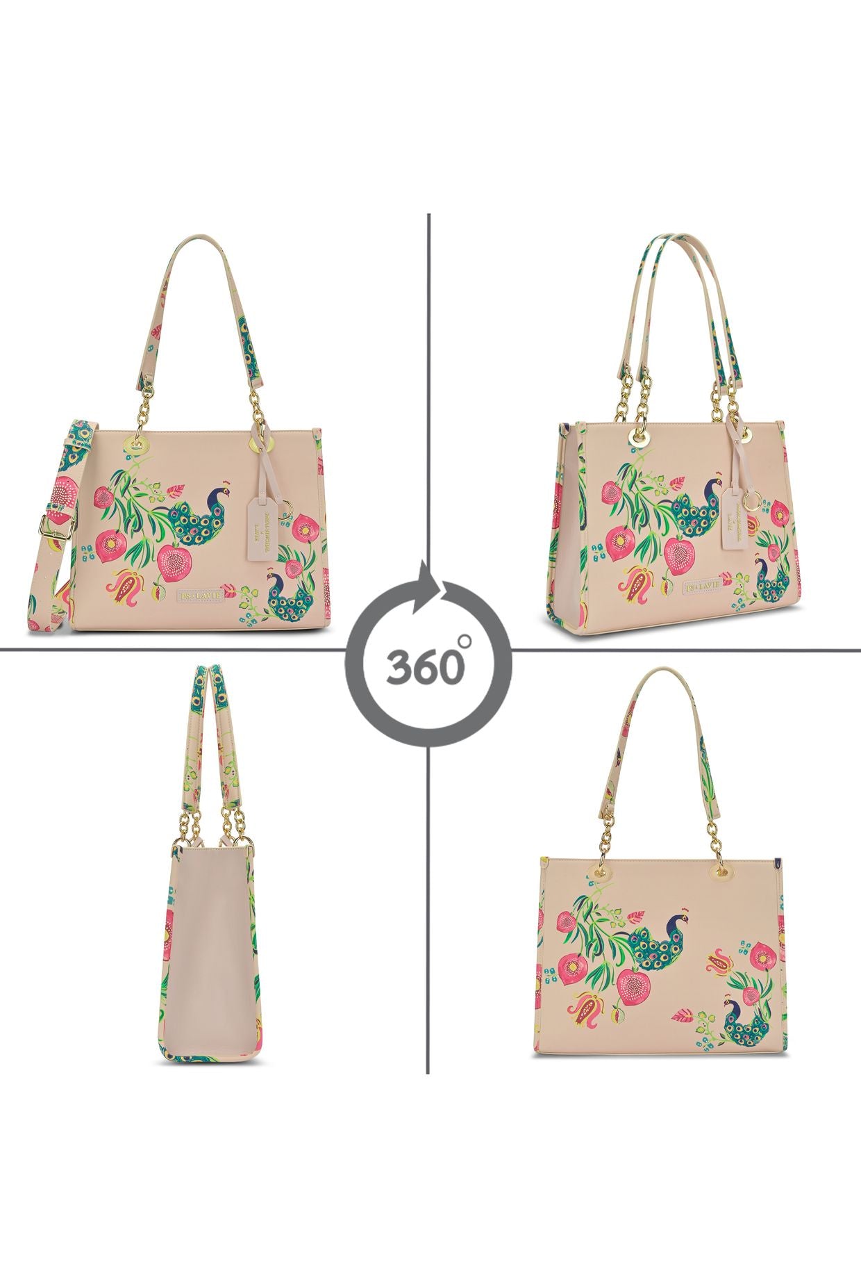 Lavie X Payal Singhal Limited Edition Pink Anar Mor Print Women's Box Tote Bag