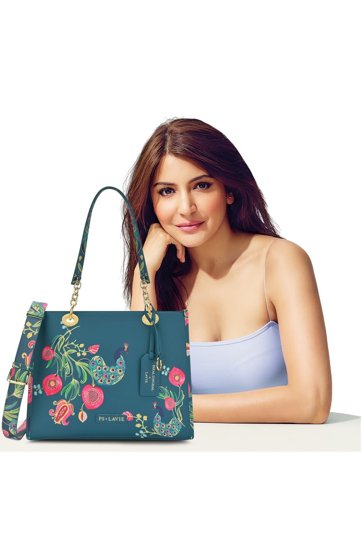 Lavie X Payal Singhal Limited Edition Teal Anar Mor Print Women's Box Tote Bag