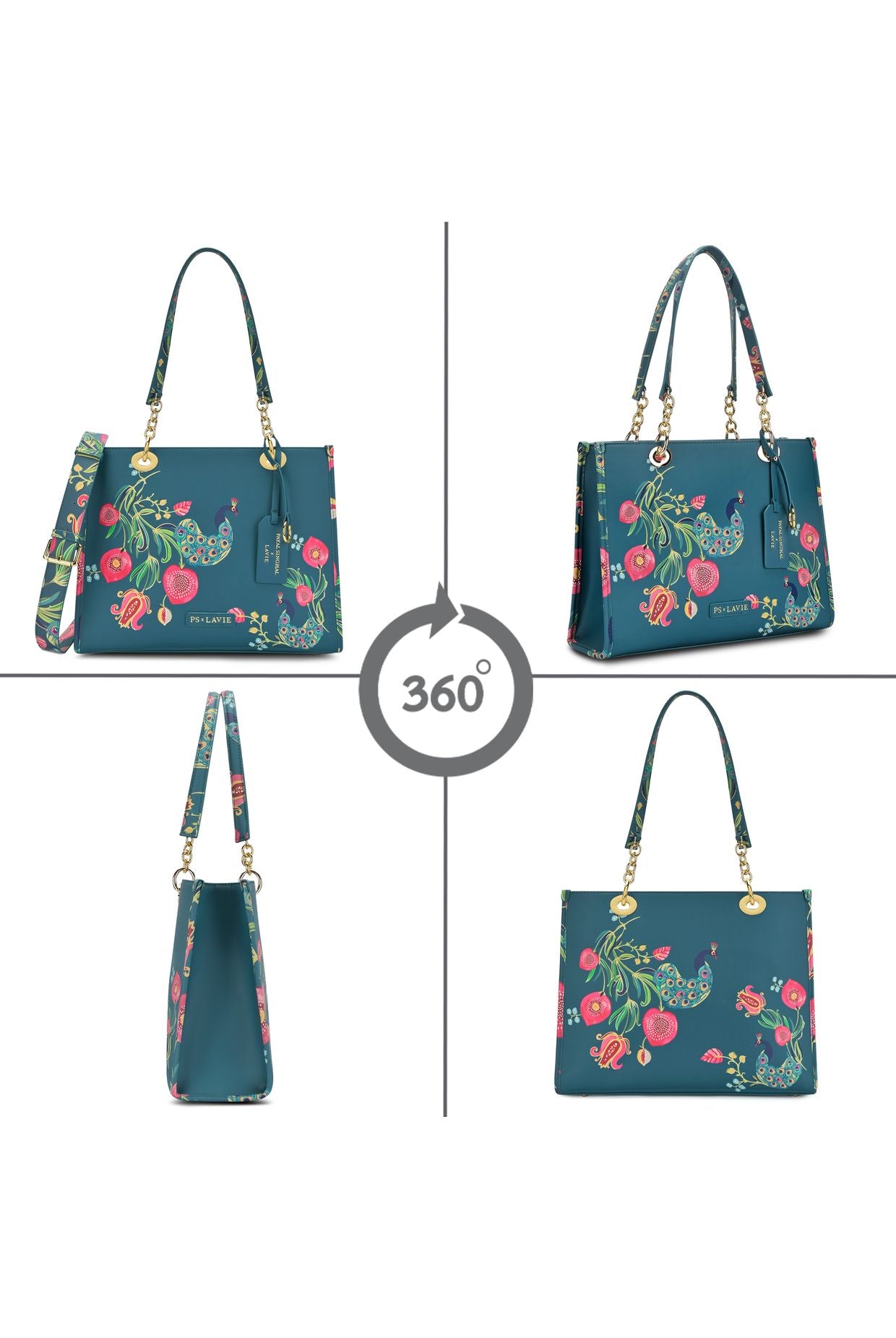 Lavie X Payal Singhal Limited Edition Teal Anar Mor Print Women's Box Tote Bag