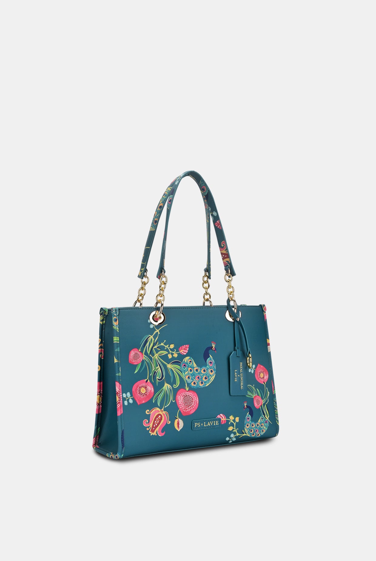 Lavie X Payal Singhal Limited Edition Teal Anar Mor Print Women's Box Tote Bag