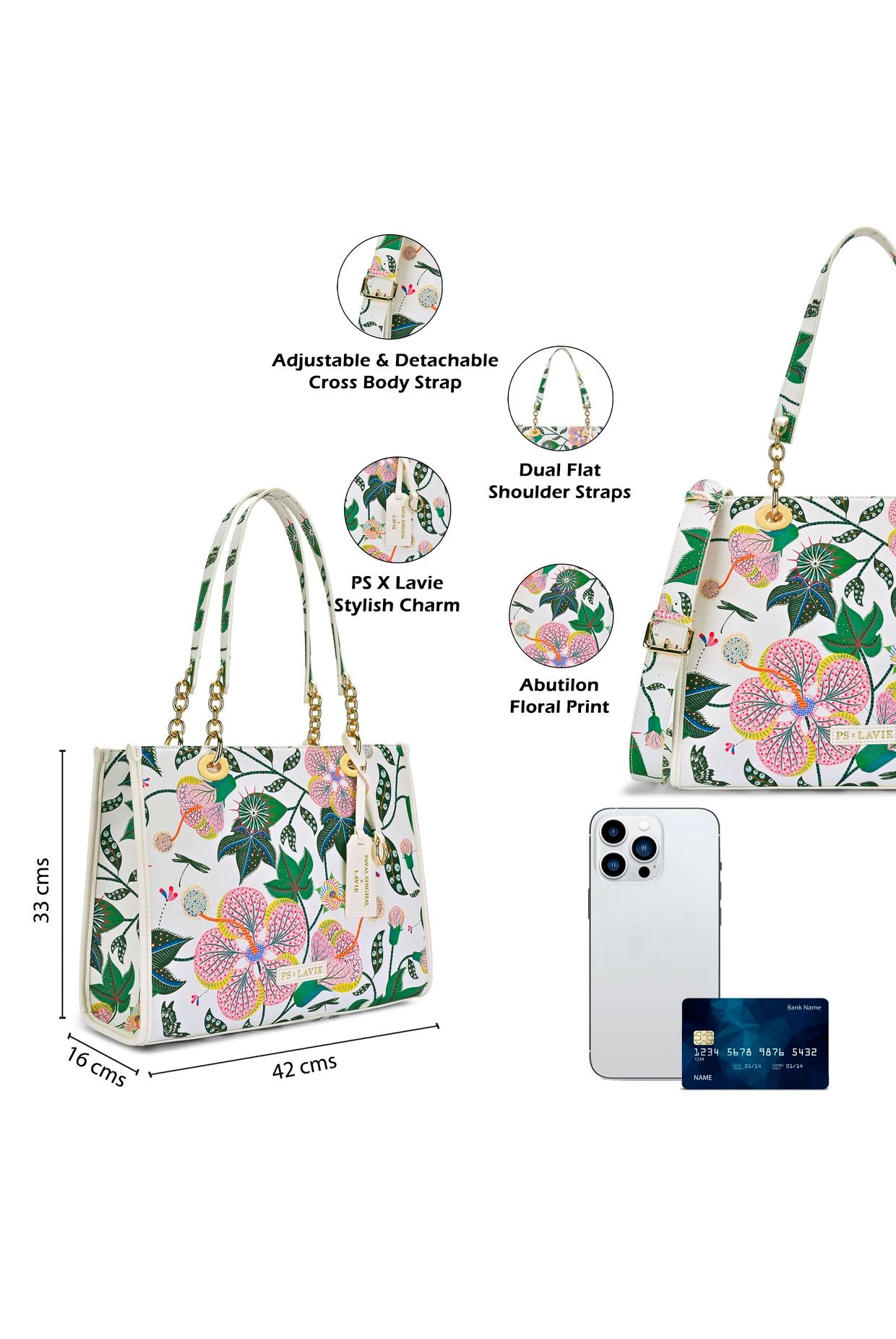 Lavie X Payal Singhal Limited Edition White Abutilon Print Women's Box Tote Bag