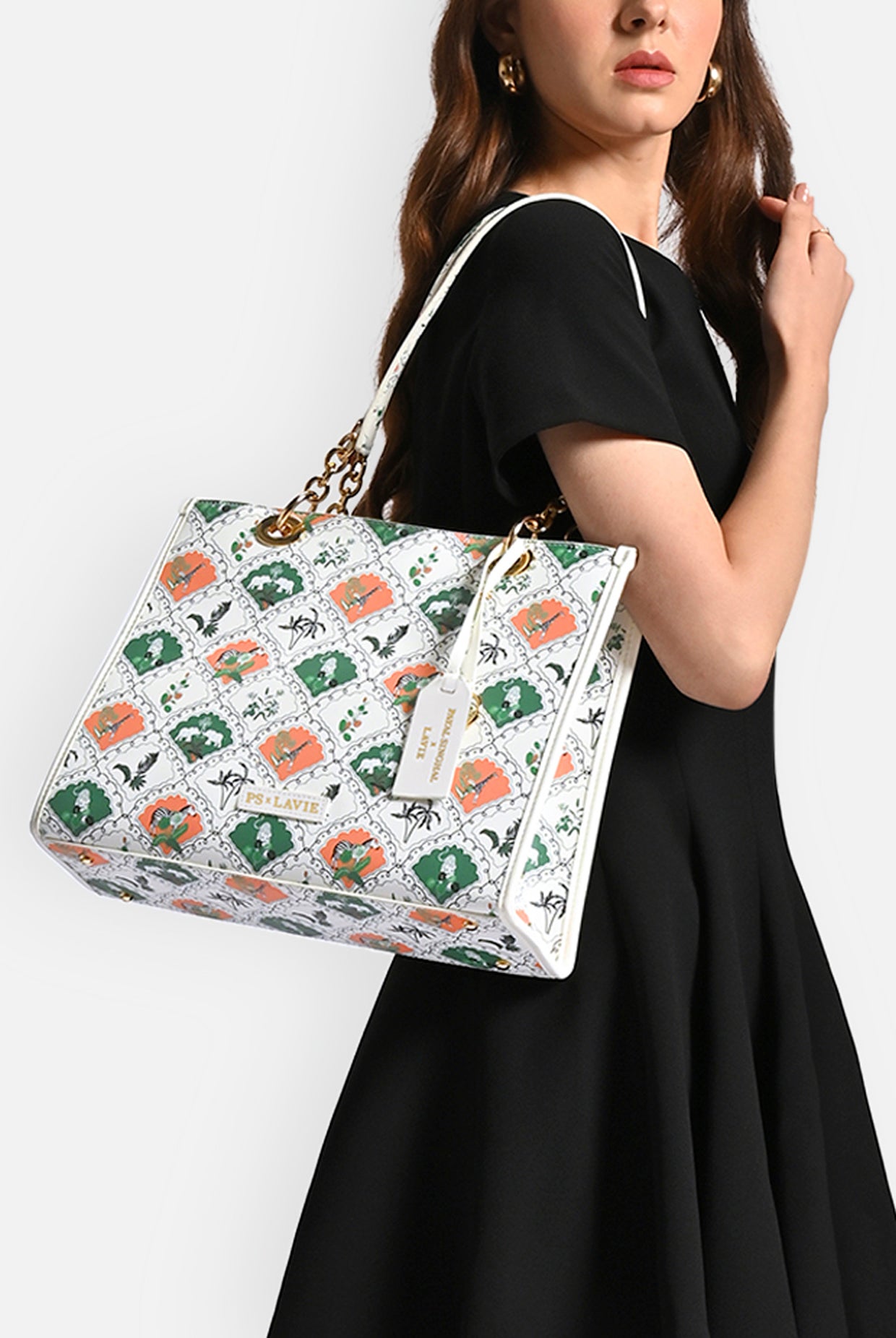 Lavie X Payal Singhal Limited Edition White Safari Print Women's Box Tote Bag