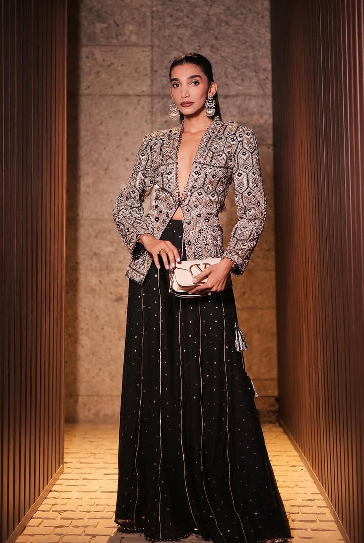 Black Georgette Embroidered Backless Jacket And Sharara