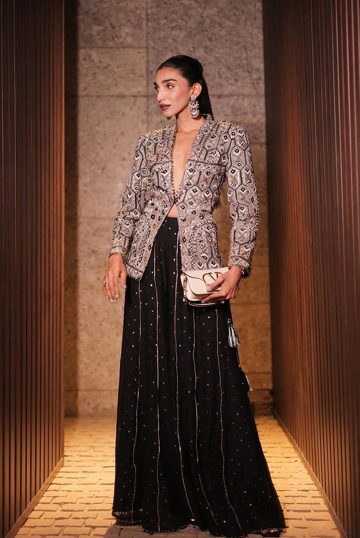 Black Georgette Embroidered Backless Jacket And Sharara