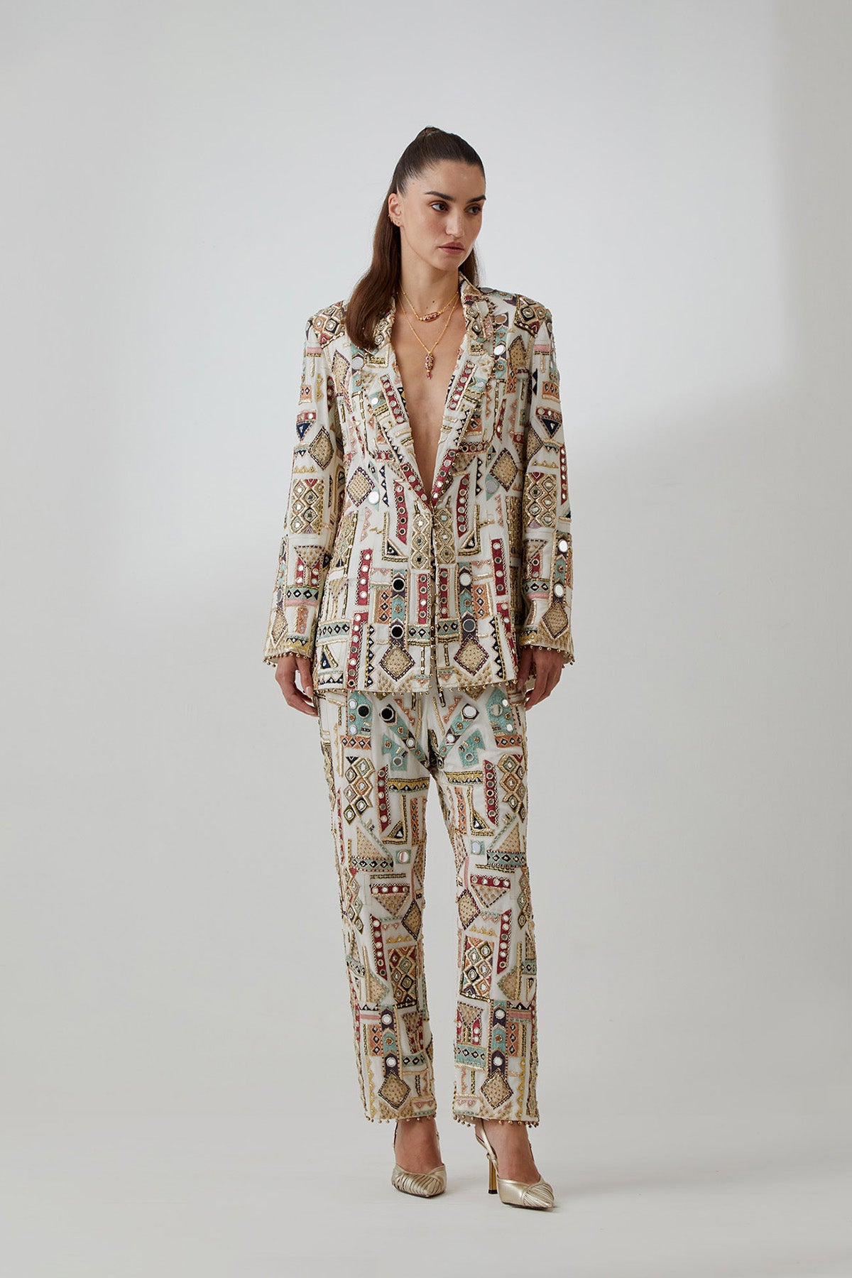 Off-White Georgette Embroidered Jacket With Pants