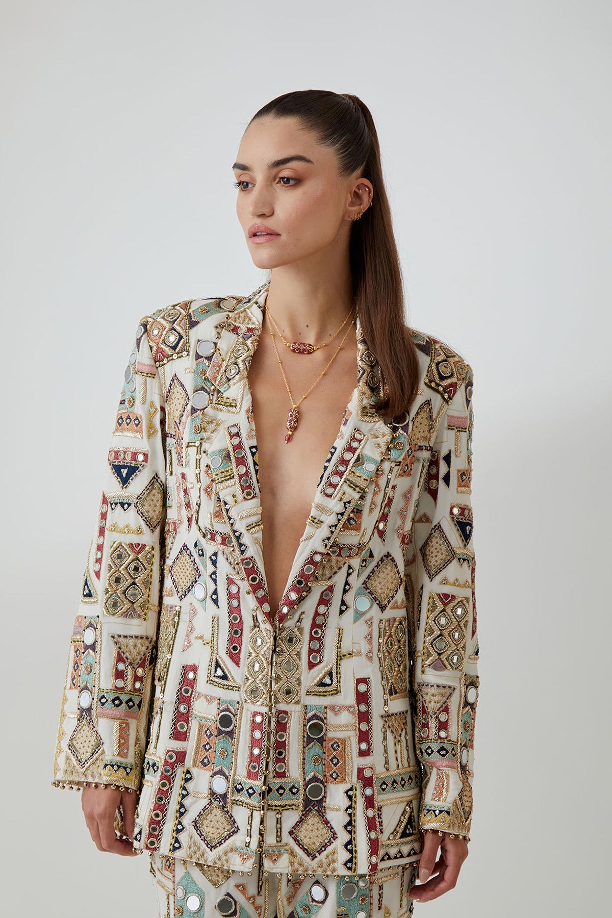 Off-White Georgette Embroidered Jacket With Pants
