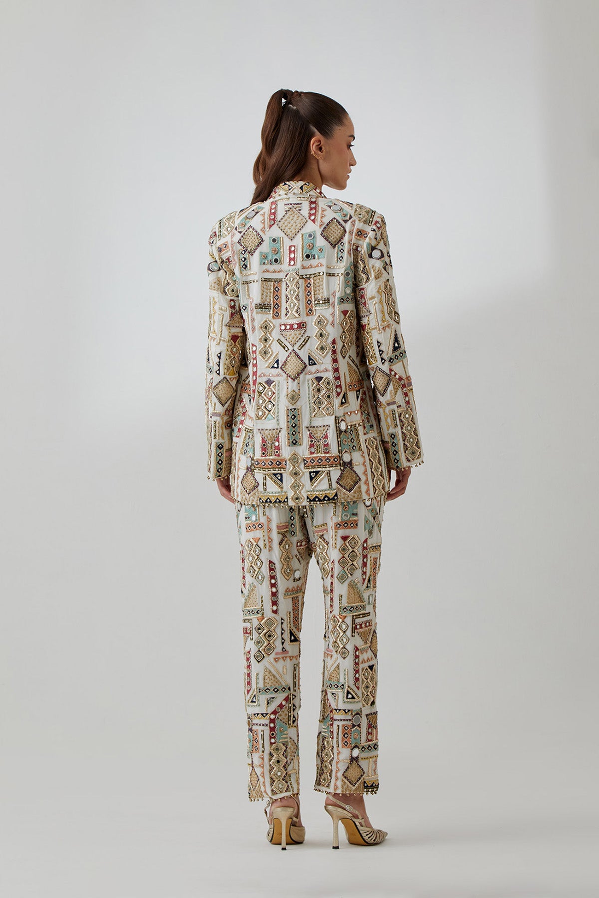 Off-White Georgette Embroidered Jacket With Pants