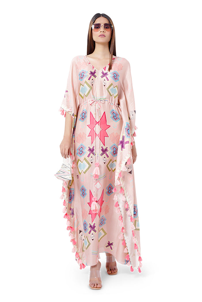 Pink Colour Printed Silkmul Kaftan