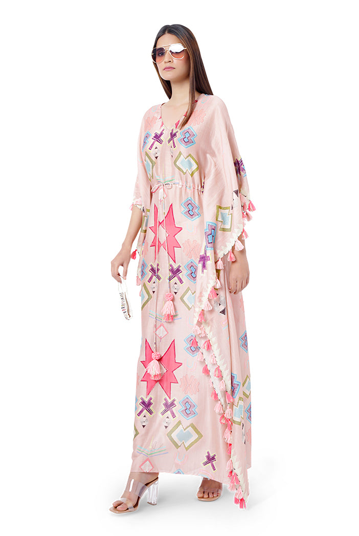 Pink Colour Printed Silkmul Kaftan