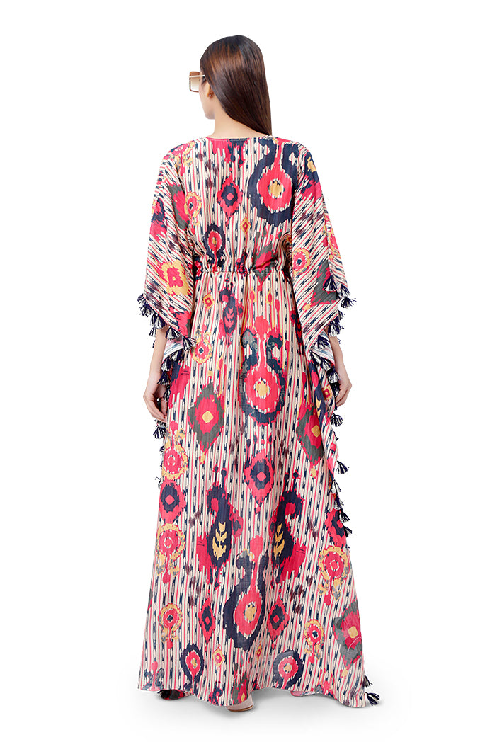 Red Colour Printed Silkmul Kaftan