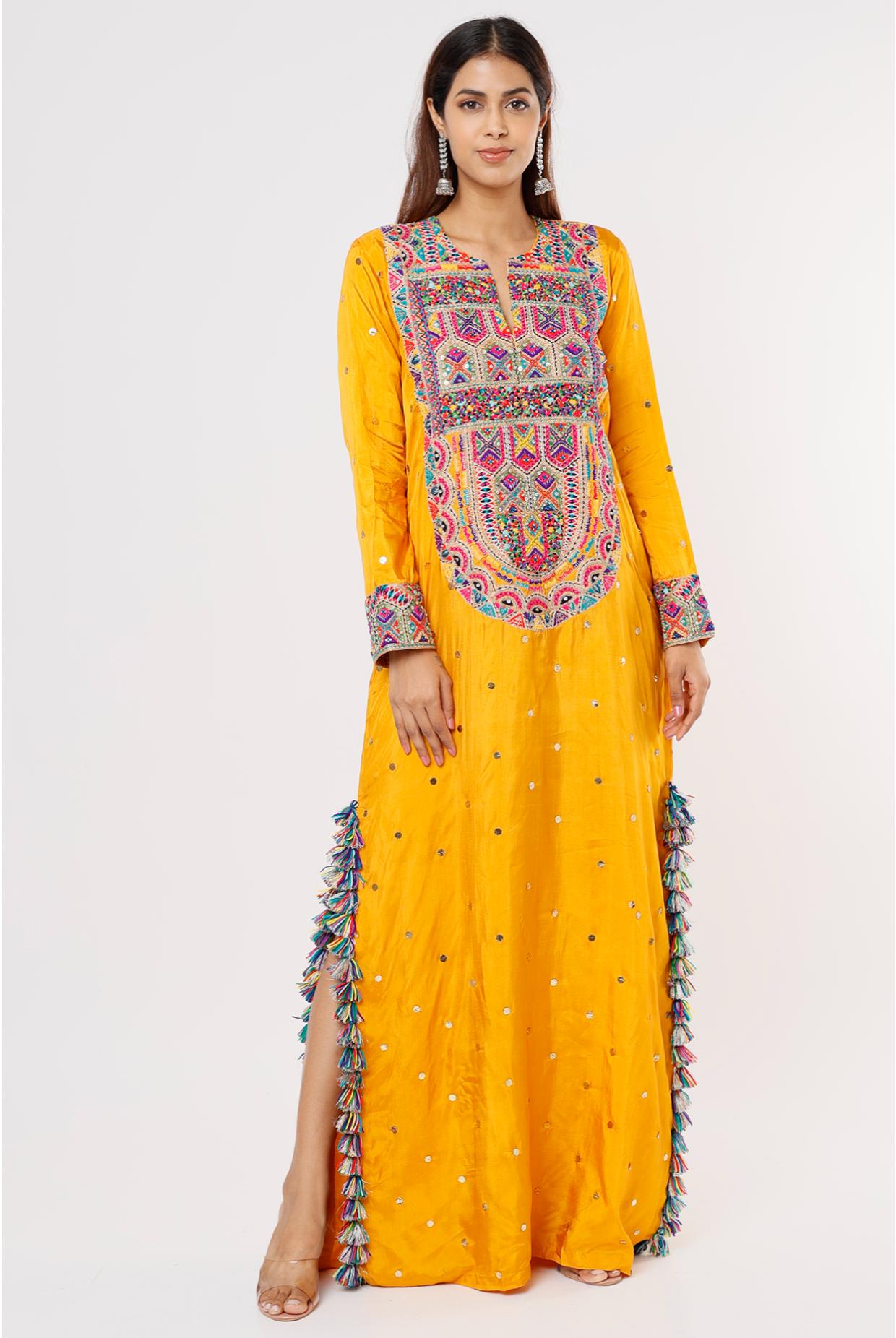 Mustard Embroidered Kaftan