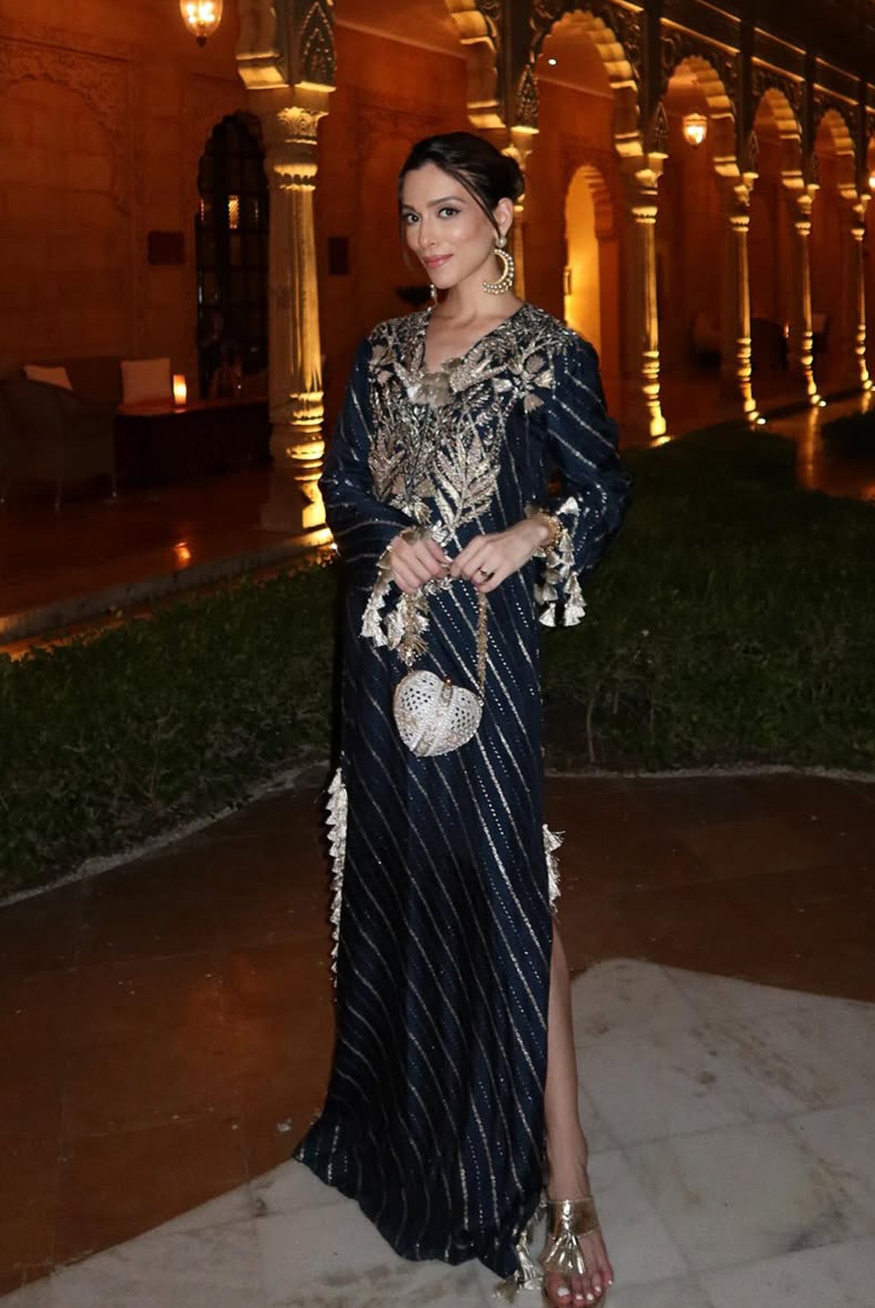 Navy Blue Embroidered Beyza Kaftan