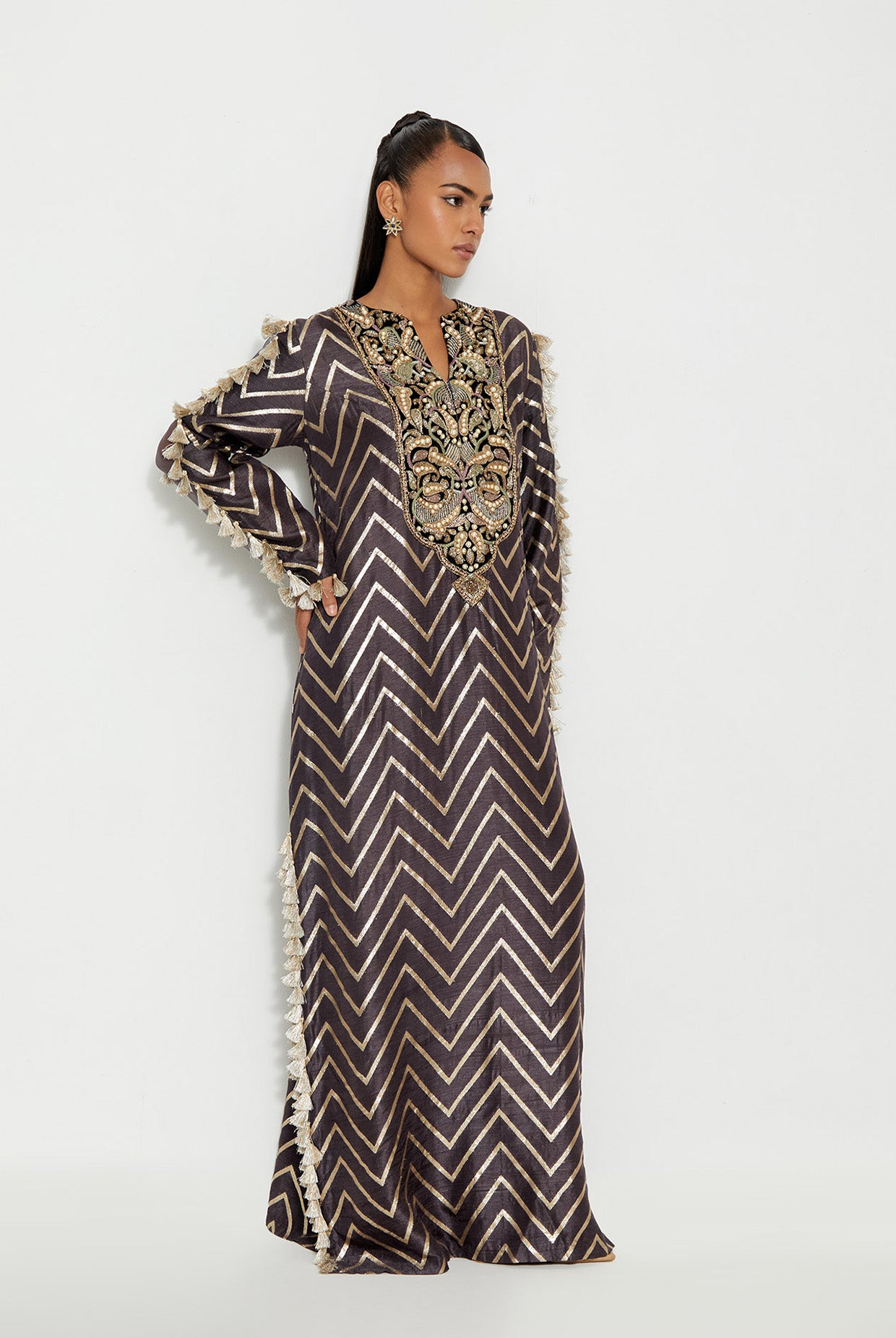 SHAB CHARCOAL GREY EMBROIDERED BEYZA KAFTAN