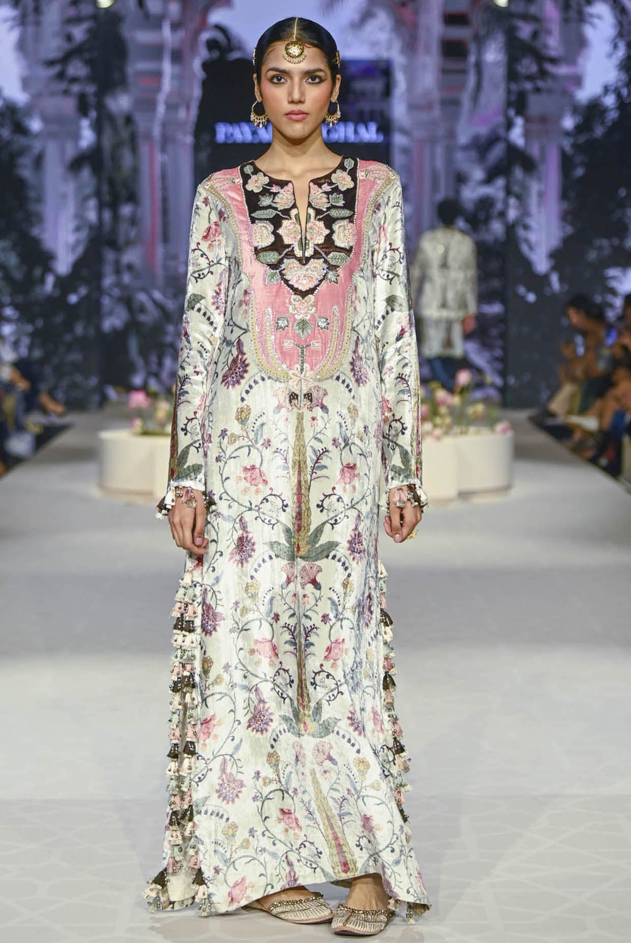 Mehuish Ochre Forest Whisper Printed Embroidered Kaftan