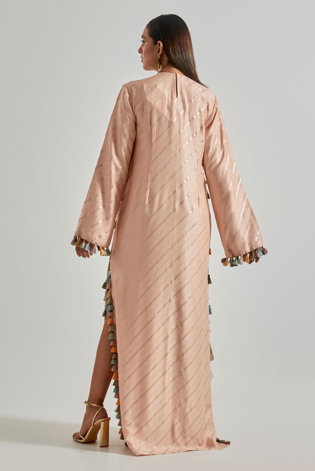 Peachy Pink Line Dola Silk Beyza Kaftan