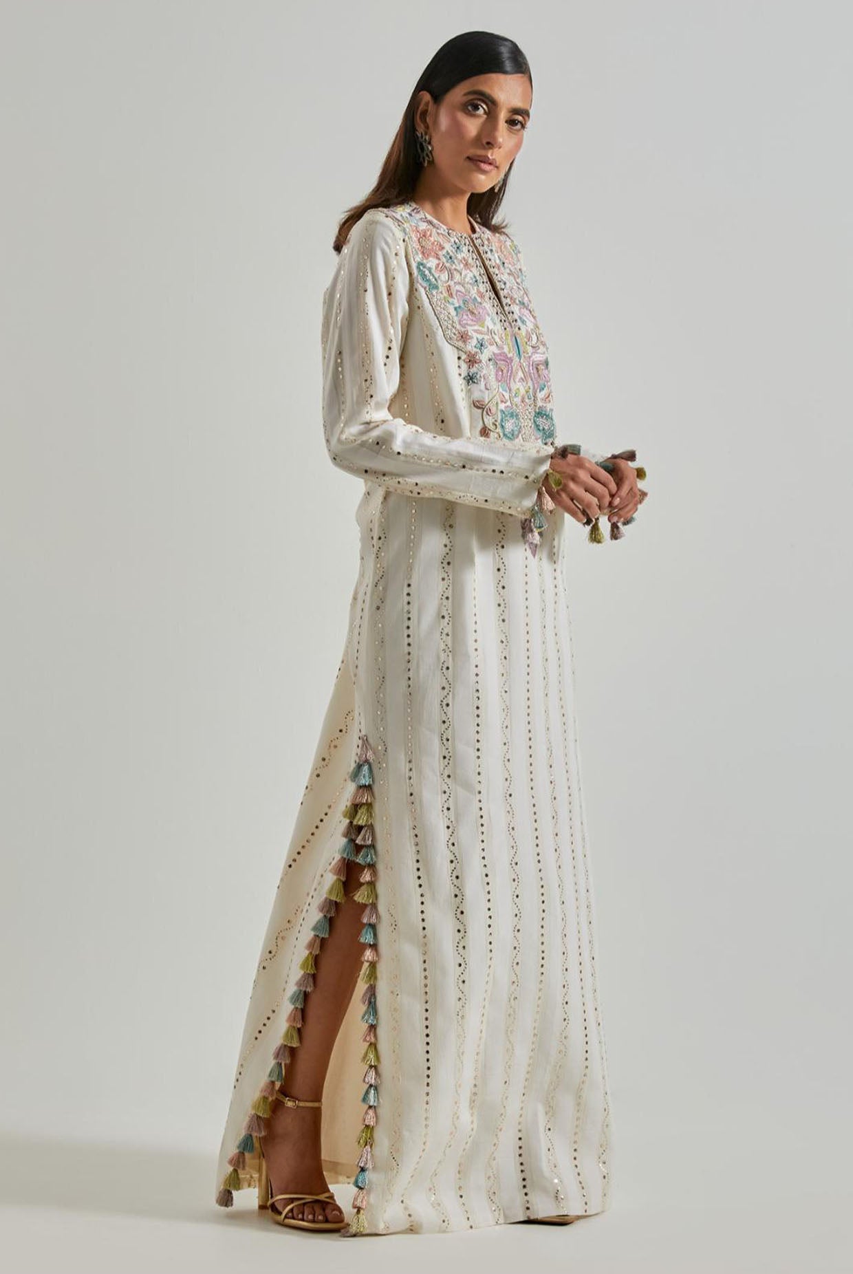 Off-White Chanderi Stripe Silkmul Beyza Kaftan