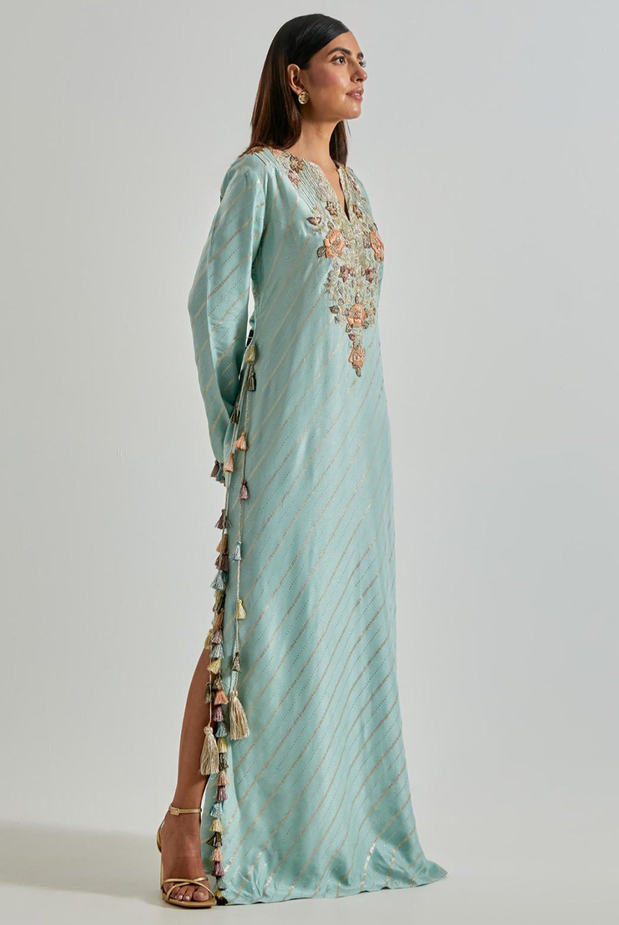 Powder Blue Line Dola Silk Beyza Kaftan