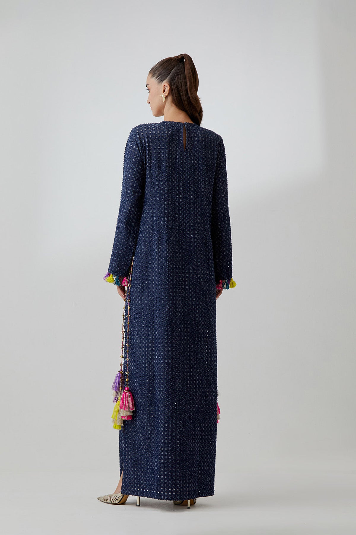 Blue Denim Embroidered Yoke  Kaftan