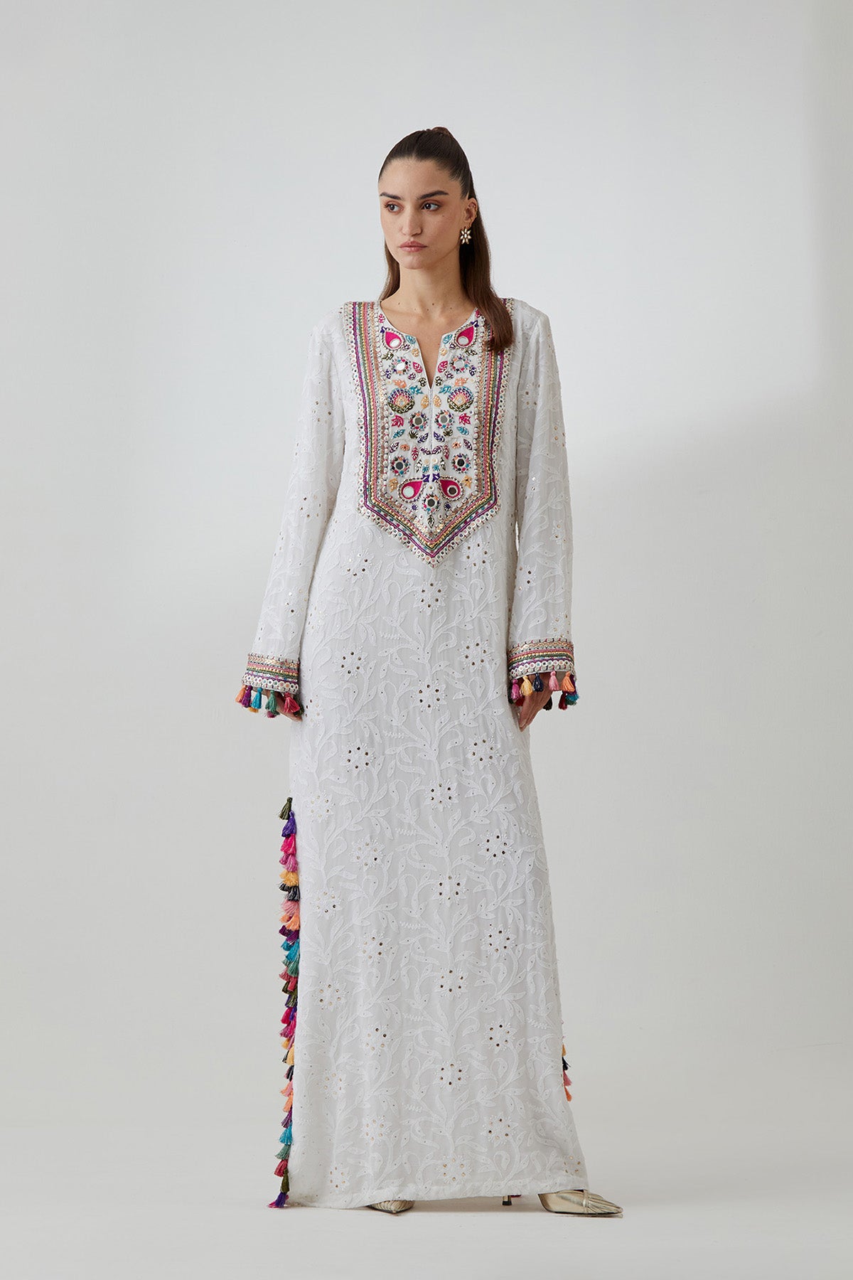 Off-White Chikankari Georgette Embroidered  Kaftan