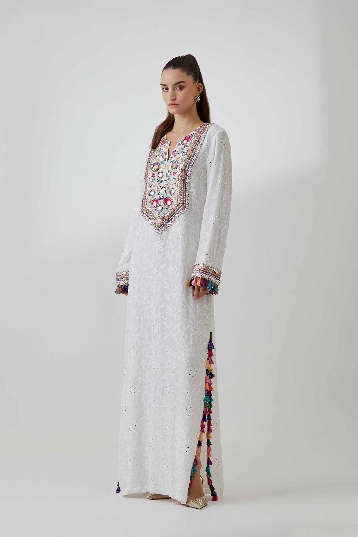 Off-White Chikankari Georgette Embroidered  Kaftan