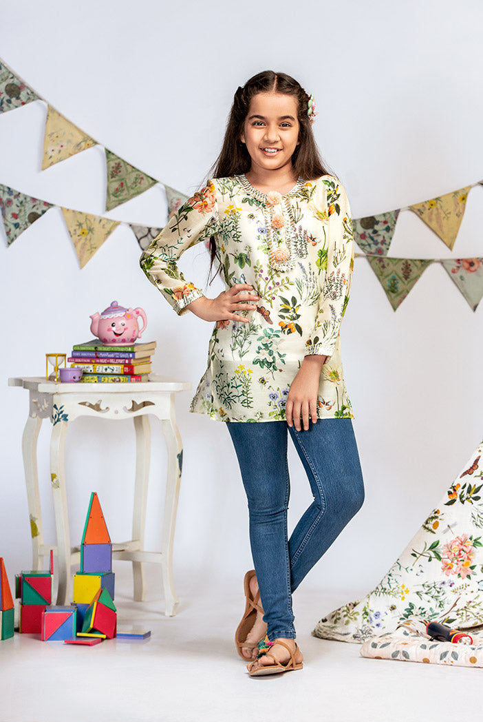 Ivory Printed Silkmul Tunic